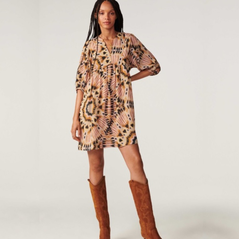 ba&sh Pink and Black Patterned Shift Dress